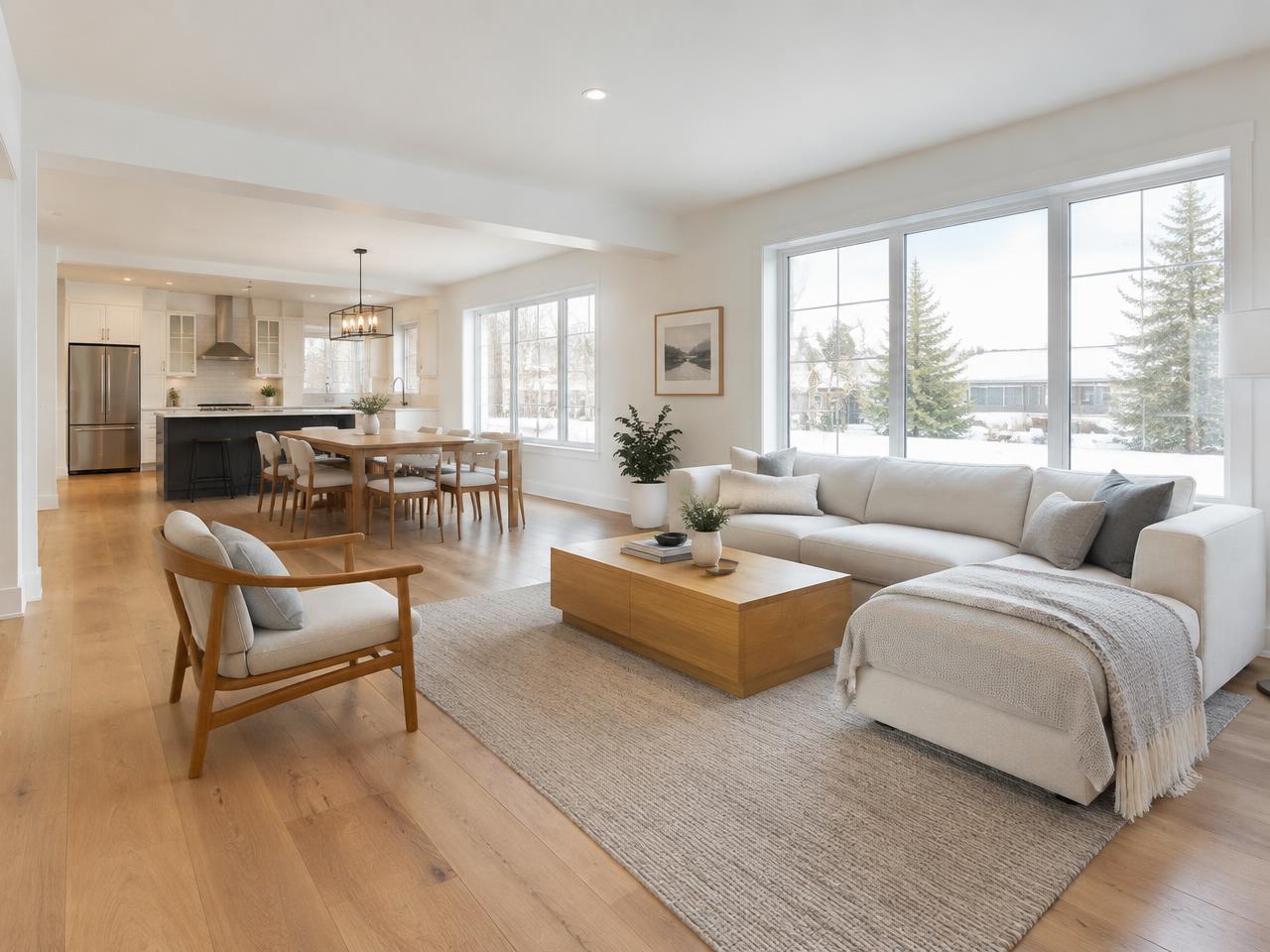 Renovated open-concept living room